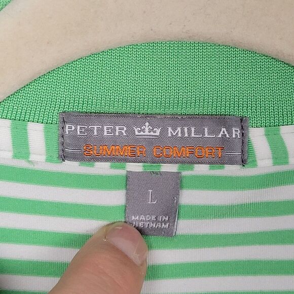 PETER MILLAR Summer Comfort Green Striped Short Sleeve Polo Shirt SIZE LARGE - Picture 11 of 14